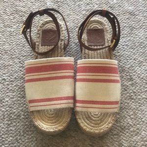 Tory Burch red & cream striped espadrille sandals
